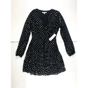 NWT City Vibe Women's XS Dress Black Gold Polka Dot Long Sleeve Lined